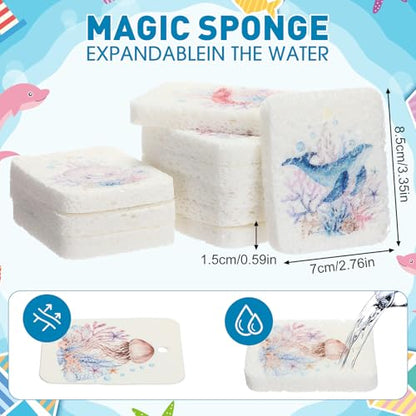 Maxdot 50 Counts Compressed Cellulose Sponges Bulk Sea Animals Style Natural Kitchen Compostable Non Scratch Dish Sponges for Washing Dishes, Cleaning Countertop Sink, Kids DIY - style: Sea Animals Style