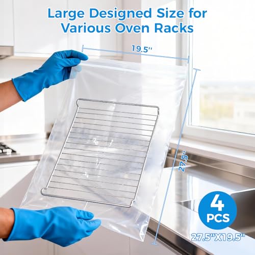 4 Pack Large Oven Grill Cleaning Bags（19.6''X27.5''）, Heavy Duty Oven Rack Cleaner Bags - No Messy Hands Reusable Soak-off Cleaning Kit for Grate & Grill Rack,No Cleaner Included - size: 4 Packs 19.6''X27.5''