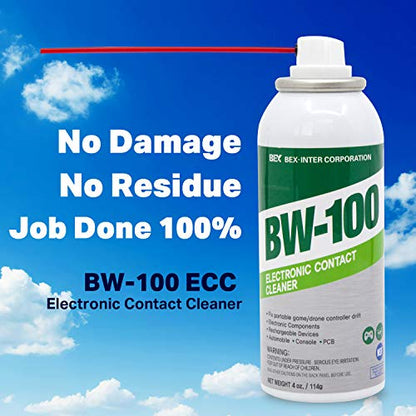 BW-100 Non-Flammable Electronic Contact Cleaner Aerosol Spray - Safely Cleans Joysticks, Computers, PCB and More - Removes dust, Dirt and contaminants on Contact-Quick Dry | 4oz/114g | Pack of 3 - size: 4 Ounce (Pack of 3)
