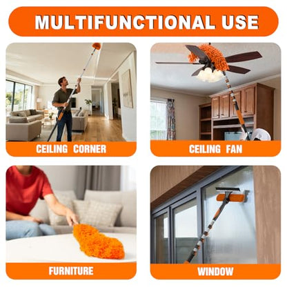 SISUPASSIE 30FT Reach High Ceiling Duster Kit, Window Cleaning kit with 5-24FT Extension Pole, Fan Duster for Ceiling Fan Blades, Microfiber Feather Duster, Rotatable Window Squeegee and Cobweb Duster - size: 24FT