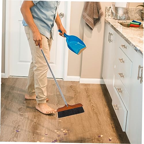 OUNONA Long Handle Soft Bristle Broom Stainless Steel Rod for Indoor and Outdoor Cleaning Red Wood Dust Removal Brush Anti-Static Household Sweeping Tool