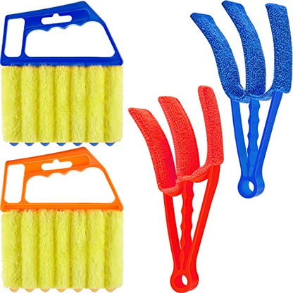 4 Pcs Window Venetian Blind Cleaner Duster Tool 7 Finger Blind Rush and Shutter Cleaner Brush Hand-held Window Shutter Air Conditioner Duster for Dirt(Orange, Blue, Red) - color: Orange, Blue