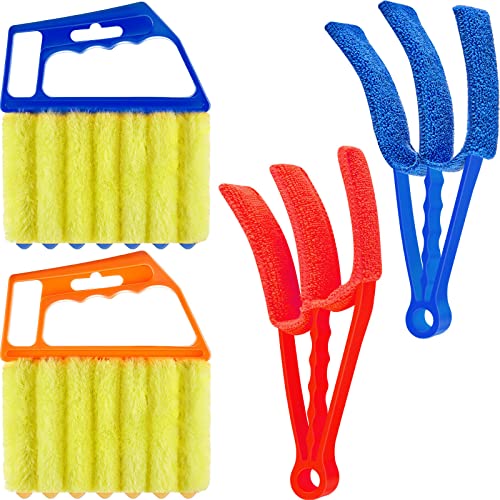 4 Pcs Window Venetian Blind Cleaner Duster Tool 7 Finger Blind Rush and Shutter Cleaner Brush Hand-held Window Shutter Air Conditioner Duster for Dirt(Orange, Blue, Red) - color: Orange, Blue