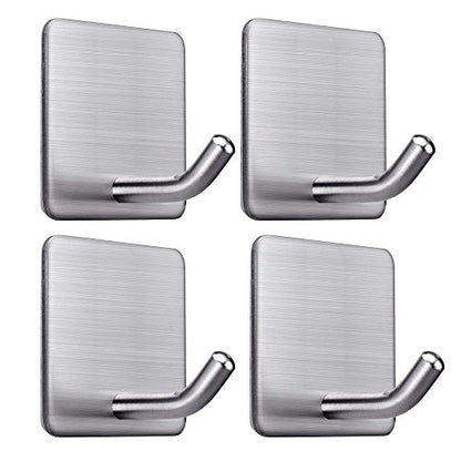 FOTYRIG Heavy Duty Adhesive Towel Hooks Stick on Towel Hanger Wall Holder Waterproof Stainless Steel Sticky Hooks for Hanging Bathroom Kitchen Home-4 Packs - color: 1-Silver