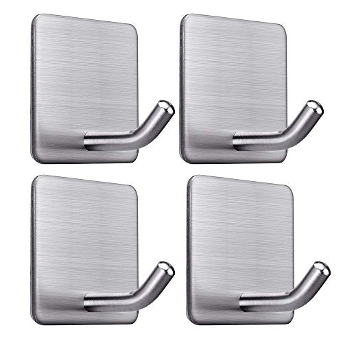 FOTYRIG Heavy Duty Adhesive Towel Hooks Stick on Towel Hanger Wall Holder Waterproof Stainless Steel Sticky Hooks for Hanging Bathroom Kitchen Home-4 Packs - color: 1-Silver