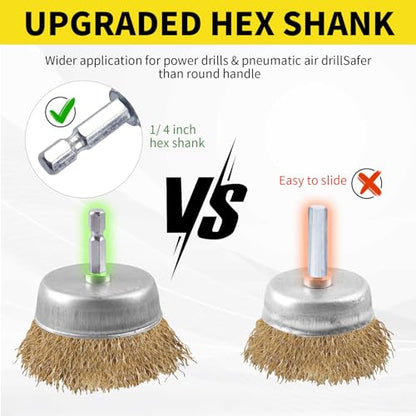 5 Pcs Wire Brush for Drill Set, Brass Wire Wheel for Drill, 1/4 Inch Hex Shank, Wire Brushes for Cleaning Rust for Drill - style: Set for 5Psc