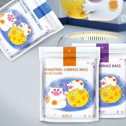 Thickened Drawstring Garbage Bags 69pcs 50x55cm Heavy Duty Trash Liners with Portable Rubbish Holder for Household Waste Bin Diameter ≤37cm