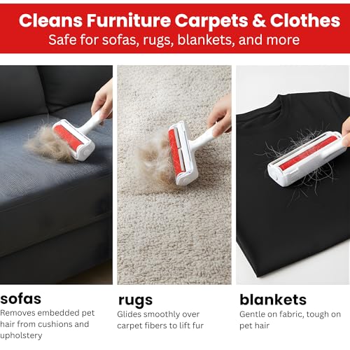 Pet Hair Remover Roller for Dogs & Cats – Reusable Fur & Lint Remover Tool, Portable Hair Removal Roller for Furniture, Couch, Carpet, Rugs, Bedding, Car Seats & Clothes, Easy-Grip Handle