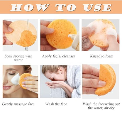 AKOAK 5 Pcs Face Compression Sponge Round Makeup Remover Pad is Reusable for Deep Cleansing, Exfoliating, and Makeup Removal(Yellow) - color: Yellow