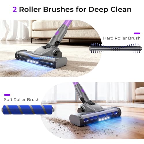 Cordless Vacuum Cleaner, 450W 45KPa Powerful Suction Stick Vacuum, Up to 50-Min Runtime, Self-Standing Pet Hair Cleaner for Home, Hard Floor & Carpet with Anti-Tangle Brush, Brushless Motor