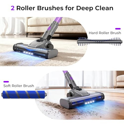 Cordless Vacuum Cleaner, 450W 45KPa Powerful Suction Stick Vacuum, Up to 50-Min Runtime, Self-Standing Pet Hair Cleaner for Home, Hard Floor & Carpet with Anti-Tangle Brush, Brushless Motor