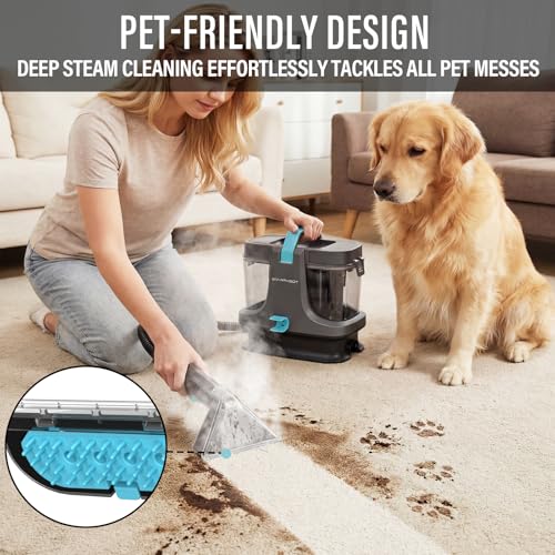 Starrybot Portable Carpet Cleaner Machine with Steam and Heating Techology,18Kpa Powerful Suction with Versatile Tools for Pets, Couch,Spot Cleaner for Stairs/Furniture/Rug(Gray)