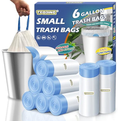 Medium 6 Gallon Trash Bags Drawstring,1.1 Mil,Unscented,240 Count | Tear-Free,Leakproof,Strong Garbage Can Liners,White,Fit 18 - 23 Liter Waste Bins,for Bathroom Office Kitchen Everyday Use - color: 6gal-240