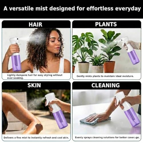 VIGOR PATH Continuous Mist Purple Spray Bottle 200ml Fine Mist for Hair | Aerosol Free Reduces Hand Fatigue Salon Refillable Lightweight Cleaning - color: PURPLE