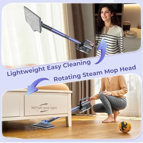 Steam Mop Cleaner with Detachable Handheld Steamer, 6-in-1 Multi Accessories, 23FT Power Cable, Lightweight,Detachable Steam Mops for sealed Hard Floors, Marble, Stone, Hardwood (Light Purple)