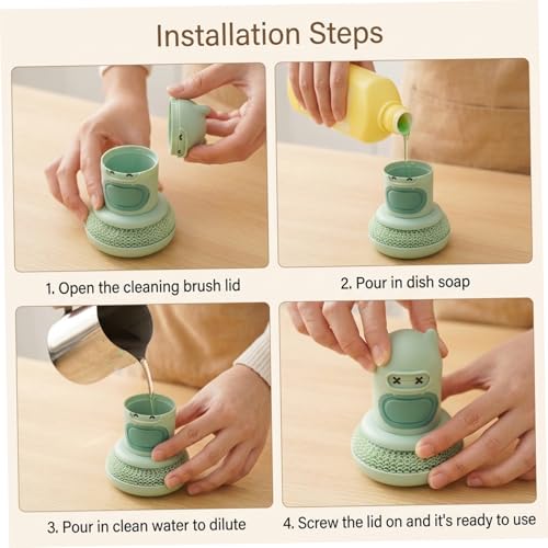 Soap Dispensing Silicone Dish Scrubber Press-to-Dispense Kitchen Scrub Brush for Dishes Pots & Pans - Green - color: Green