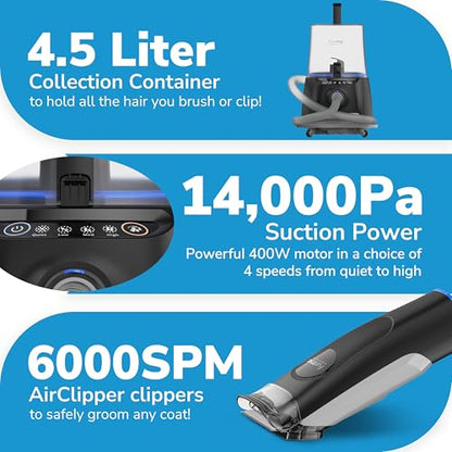 FURME Ultra Pet Grooming Vacuum Kit - Cat & Dog Grooming Kit for Easy Pet Care at Home, Quiet & Safe Dog Hair Remover Machine with Brush, Clipper, Shedding & Cleaner Tools & 4.5L Canister - size: 4.5 Liter Canister