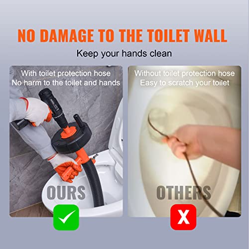 VEVOR Drain Auger 25Ft, Plumbing Snake Auto Feed, Plumbers Snake with Drill Attachment, Pipe Snake Drain Clog Remover for Kitchen Bathroom Shower Sink with Protective Hose and Gloves - style: Auto-Feed