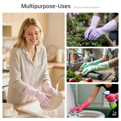 ThxToms 4 Pairs Nitrile Cleaning Gloves, Latex free Reusable Dishwashing Gloves for Women, Kitchen and Bathroom Cleaning, Non-Slip &Flexible, 10 Mil, Colorful, S - size: Small