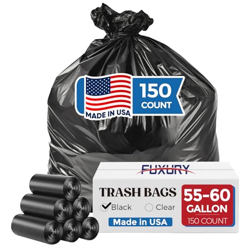 Fuxury 55-60 Gallon Trash Bags 150 Count Black Garbage Bags, 40x54" Extra Large Trash Can Liners, 0.7 Mil Plastic Bags for Serious Garbage Cleanup Home, Yard & Commercial Use, Made in USA - color: 60Gal-150Ct(Black)