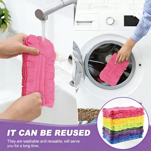 7-Piece Reusable Chenille Microfiber dust Duster, Washable Microfiber Chenille Dusting Pads, Suitable for Home, Blinds, Cars, Pets, Furniture, Fans, and More (Handle Included)