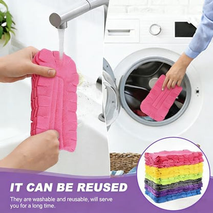 7-Piece Reusable Chenille Microfiber dust Duster, Washable Microfiber Chenille Dusting Pads, Suitable for Home, Blinds, Cars, Pets, Furniture, Fans, and More (Handle Included)