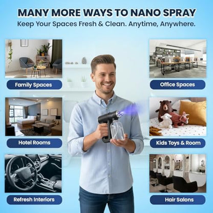 Professional Barber Disinfectant Spray Gun, Ultra Fine Mist Sprayer, Black | Continuous Spray Bottle with Blue Light, Easy to Use Lightweight and Rechargeable Sanitizer Gun, Multipurpose Fogger Machine - color: Black