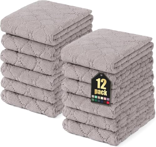Homaxy 12 Pack Dish Towels for Kitchen (10 x 20 Inches, Grey), Super Soft and Absorbent Coral Velvet Dish Cloths for Washing Dishes, Nonstick Oil Fast Drying Microfiber Cleaning Cloth - color: Grey, size: 10x20 Inch-12 Pack