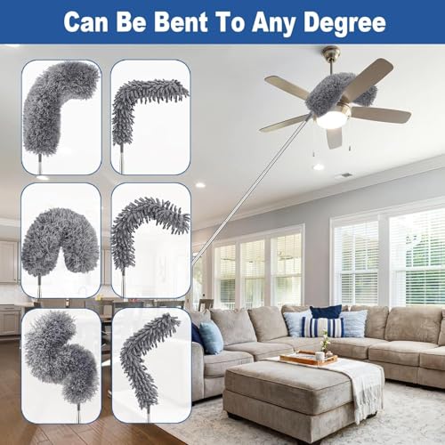 7 Pcs Microfiber Feather Duster with 100-inch Telescopic Extendable Pole, Washable and Reusable Cobweb Duster Kit, Dusters for Cleaning High Ceiling,Fan,Furniture,Blinds - color: 7pcs