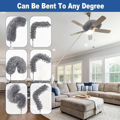 7 Pcs Microfiber Feather Duster with 100-inch Telescopic Extendable Pole, Washable and Reusable Cobweb Duster Kit, Dusters for Cleaning High Ceiling,Fan,Furniture,Blinds - color: 7pcs