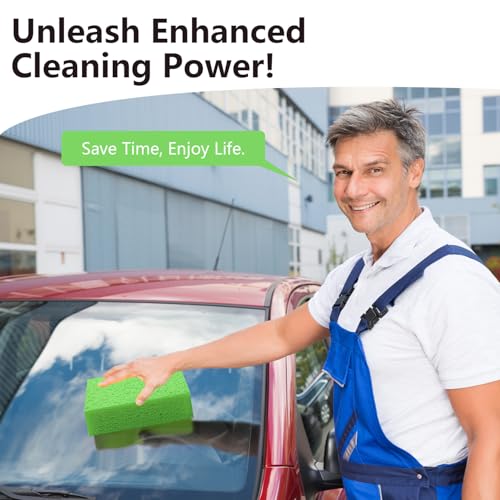 Cleaning and Washing Sponge, 3 Pack Large Extra Thick Heavy Duty Sponge Multi-Purpose for Kitchen Bathroom Bike Boat Car, Natural Cellulose Sponges 4" X 6" X 2" (Green) - color: A-green