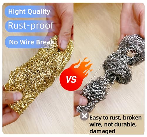 Marine Grade Brass Teak Scrubber not Cheap Stainless Steel Scrub Scouring Pad | Gentle Non-Scratch Deck | Rustproof | Premium Yacht Wood Restorer - Refinish Wood Furniture & Boat Teak - color: Golden