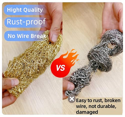 Marine Grade Brass Teak Scrubber not Cheap Stainless Steel Scrub Scouring Pad | Gentle Non-Scratch Deck | Rustproof | Premium Yacht Wood Restorer - Refinish Wood Furniture & Boat Teak - color: Golden