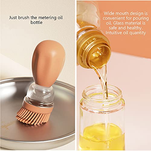 Oil Dispenser with Brush - Glass Olive Oil Dispenser for Kitchen, 2 IN 1 Oil Dispenser Bottle with Silicone Basting Brush for Cooking Vinegar Sauce BBQ Grill Frying, T-OB21, Green - color: Green