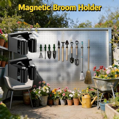 Magnetic Broom and Mop Holder Wall Mount,Black 2 Pack | Heavy duty strong magnetic broom Gripper,no drill removable,9 lbs load,fits 0.6–1.5in handles,RV kitchen garage storage - size: 2 Pack B