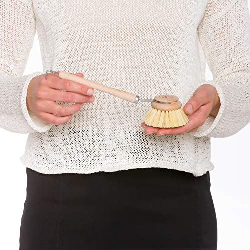 Redecker Dish Brush, Tampico Fiber, 2 Inch Round, 2 Pack – Wooden Dish Scrub Brushes for Dishes & Cookware, Untreated Beechwood, Made in Germany - size: Set of 2, 2-Inches Diameter