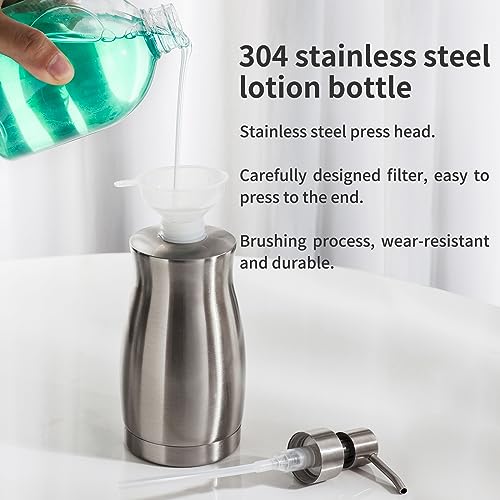 Brushed Stainless Steel Countertop Soap Dispenser Rust and Leak Resistant Hand Soap Pump with Funnel for Kitchen Countertops and Bathroom Dispensers (13.5 oz/400 ml) - color: Gray (Brushed Nickel) Gel Style