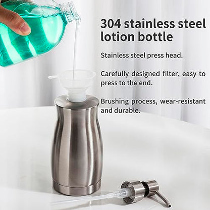 Brushed Stainless Steel Countertop Soap Dispenser Rust and Leak Resistant Hand Soap Pump with Funnel for Kitchen Countertops and Bathroom Dispensers (13.5 oz/400 ml) - color: Gray (Brushed Nickel) Gel Style