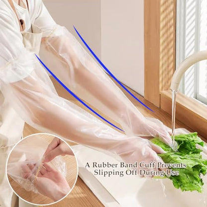 WAYUTO 50pcs Disposable Long Arm Gloves with Elastic Cuff 23.6inch Household Cleaning Thick Kitchen Dish Washing Gloves Food Handling Vegetable Washing