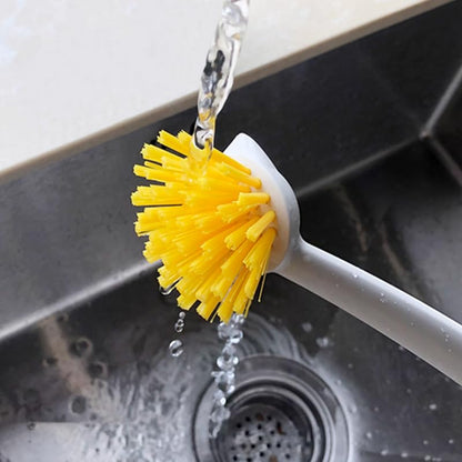 2 Pcs Scrub Brush with Handle 11'' Dish Scrubber Brush Kitchen Sink Brush Long Handle Dish Cleaning Brush for Kitchen Dishes Pot Sink Cleaning,Yellow - color: Yellow