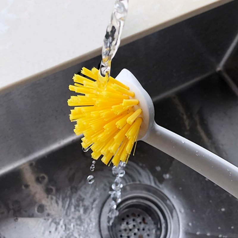2 Pcs Scrub Brush with Handle 11'' Dish Scrubber Brush Kitchen Sink Brush Long Handle Dish Cleaning Brush for Kitchen Dishes Pot Sink Cleaning,Yellow - color: Yellow
