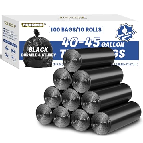 40-45 Gallon Trash Bags Heavy Duty,1.6 Mil,39'' x 47'',100 Count | Large 40+ Gal Black Garbage Bag Unscented,Strong,Fit 150 - 168 Liter Bins,for Construction Industrial Yard Outdoor Commercial - color: 40-45 Gallon | 100 Count