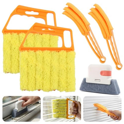 5Pcs Window Blind Cleaning Set, Washable 7 Fingers Duster Brush Dusting Cleaner Tool, Blinds Air Conditioner Keyboard Fan Duster Dirt Housekeeping Tool(Yellow,Size:6.3inch)
