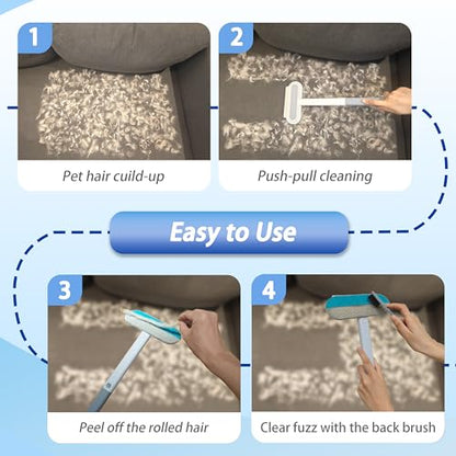 Pet Hair Remover for Furniture & Couch – 17.3 Inch Reusable Dog & Cat Hair Brush, Washable Lint Cleaner for Carpet, Clothes & Bedding, 4-in-1 Multifunctional Fur Removal Tool with Long Handle