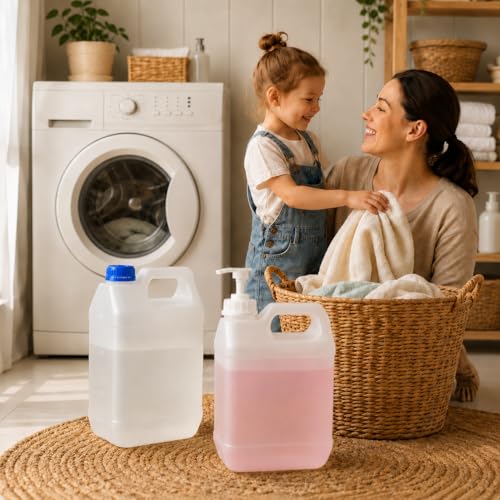 METAPACK 2 Pack 1 Gallon Jug with Pump, HDPE Plastic Laundry Detergent Container, Empty Square Jug for Liquid Soap, Oil, Sauces, Beverage, 4 Labels Included (Translucent) - size: 1Gallon
