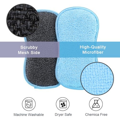 HOMEXCEL 12 Pack Multi-Purpose Scrub Sponges Kitchen, Dish Sponge, Non-Scratch Microfiber Sponge for Efficiently Cleaning Dishes, Pots, and Pans, Blue - color: Blue