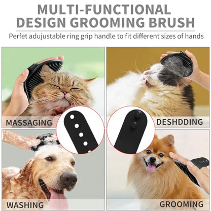 Comotech 6PCS Dog Bath Brush & Dog Toothbrush | Adjustable Handle Shampoo Brush & Scrubber for Short & Long Haired Dogs & Cats | Effectively Solve Odor & Stain Removal Problems (Black Gray Blue) - color: Black Gray Blue