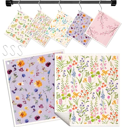 Miss Adola Swedish Dishcloths for Kitchen with Hooks - Reusable Dish Cloths for Washing Dishes Fast Drying Cute Fun 5 Pack Swedish Dish Towels Washable Cleaning Sponge, Elegant Flowers - color: Elegant Flowers