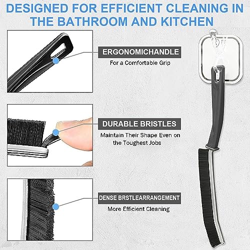 VeranCo Hard Bristle Crevice Cleaning Brush, Black 3Pcs, Polypropylene Handle, Ideal for Kitchen Gaps, Window Tracks, Grout, and More