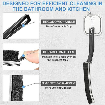 VeranCo Hard Bristle Crevice Cleaning Brush, Black 3Pcs, Polypropylene Handle, Ideal for Kitchen Gaps, Window Tracks, Grout, and More